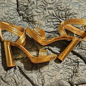 Elegant Gold Strappy Women's Heels